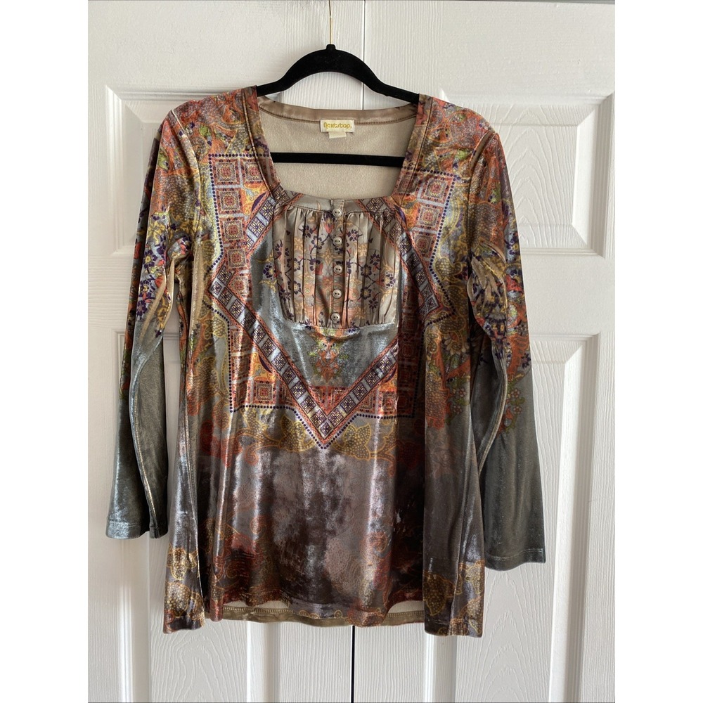 NextStop‎ Womens Petite Large Velour Top Whimsigoth Pintruck Boho Withcy